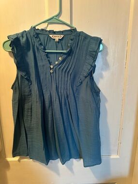 Nanette Lepore Teal Blue Pintuck Ruffle Sleeveless Top